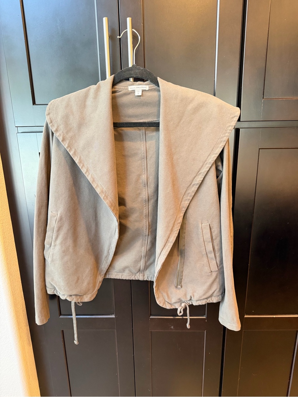 James Pearce Open Front Hooded Jacket in Taupe